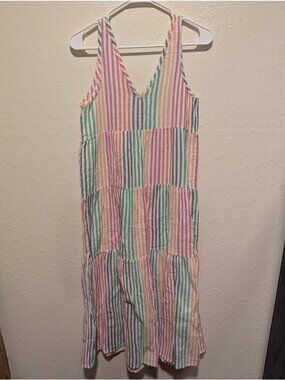 Marine Layer Corinne Gauze Maxi Dress Rainbow Stripe Tiered Cotton Women’s Sz S